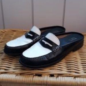 Black and White Leather Bass Weejun Mules